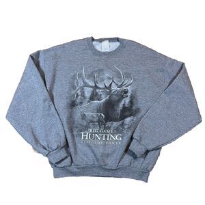 Vtg Big Game Hunting Sweater Mens Elk 90s Made In USA Crewneck Pullover Gray L